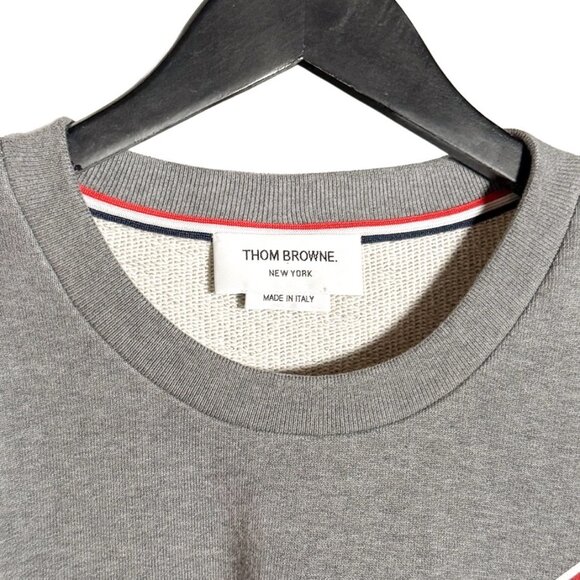 Thom Browne Diagonal Tricolour Stripe Grey Sweatshirt - Picture 9 of 9